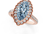 Rose gold Fancy Blue Marquise  Cut Diamond Milgrain Floral Halo Engagement Ring with Pavé Band_16