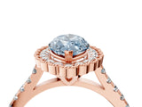 Rose gold Fancy Blue Marquise  Cut Diamond Milgrain Floral Halo Engagement Ring with Pavé Band_19