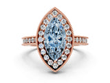 Rose gold Fancy Blue Marquise Cut Diamond Milgrain Halo Engagement Ring with Round Pavé Band and Prong Setting_12