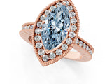 Rose gold Fancy Blue Marquise Cut Diamond Milgrain Halo Engagement Ring with Round Pavé Band and Prong Setting_13