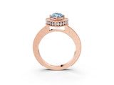 Rose gold Fancy Blue Marquise Cut Diamond Milgrain Halo Engagement Ring with Round Pavé Band and Prong Setting_15