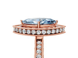 Rose gold Fancy Blue Marquise Cut Diamond Milgrain Halo Engagement Ring with Round Pavé Band and Prong Setting_17