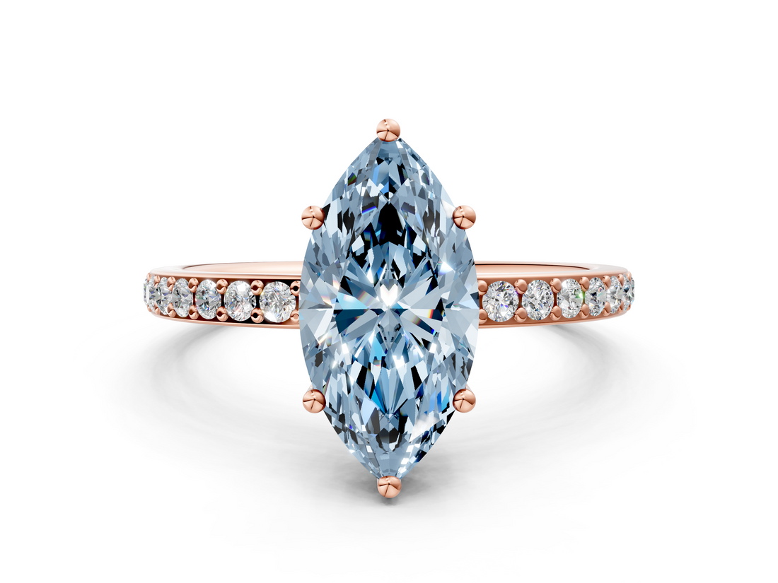 Rose gold Fancy Blue Marquise  Cut Diamond Pavé Band Ring with Four-Prong Setting_24