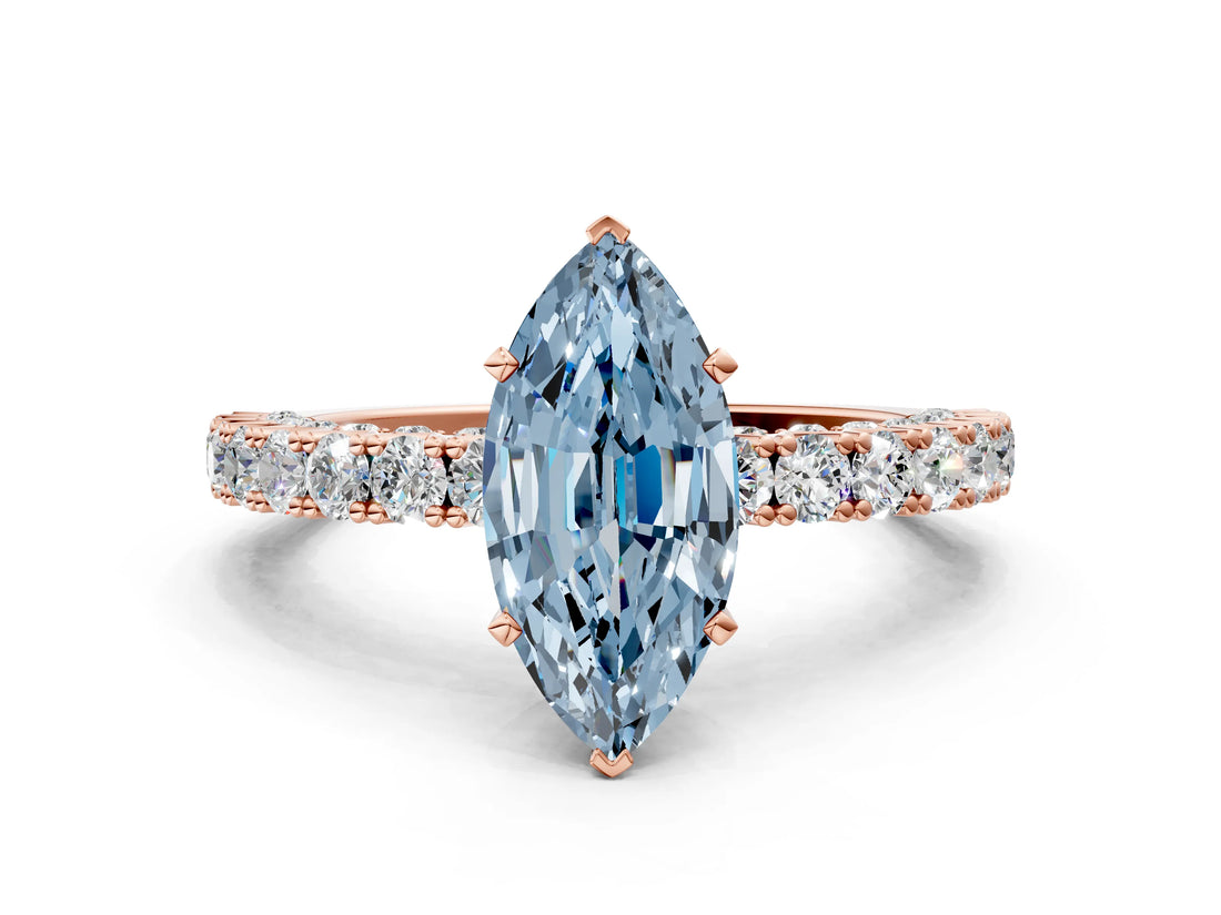 Rose gold Fancy Blue Marquise Cut Diamond Pavé Band Solitaire Ring with Prong Setting_79