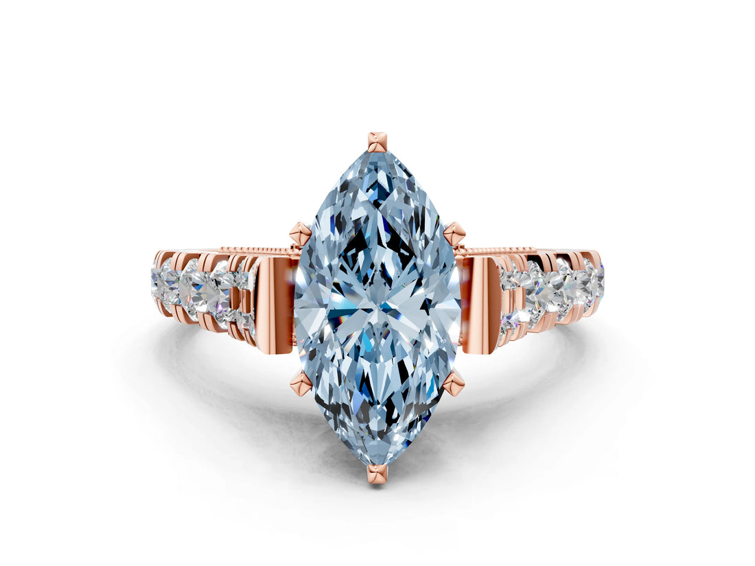 Rose gold Fancy Blue Marquise  Cut Diamond Pavé Band Solitaire with Four-Prong Setting_15