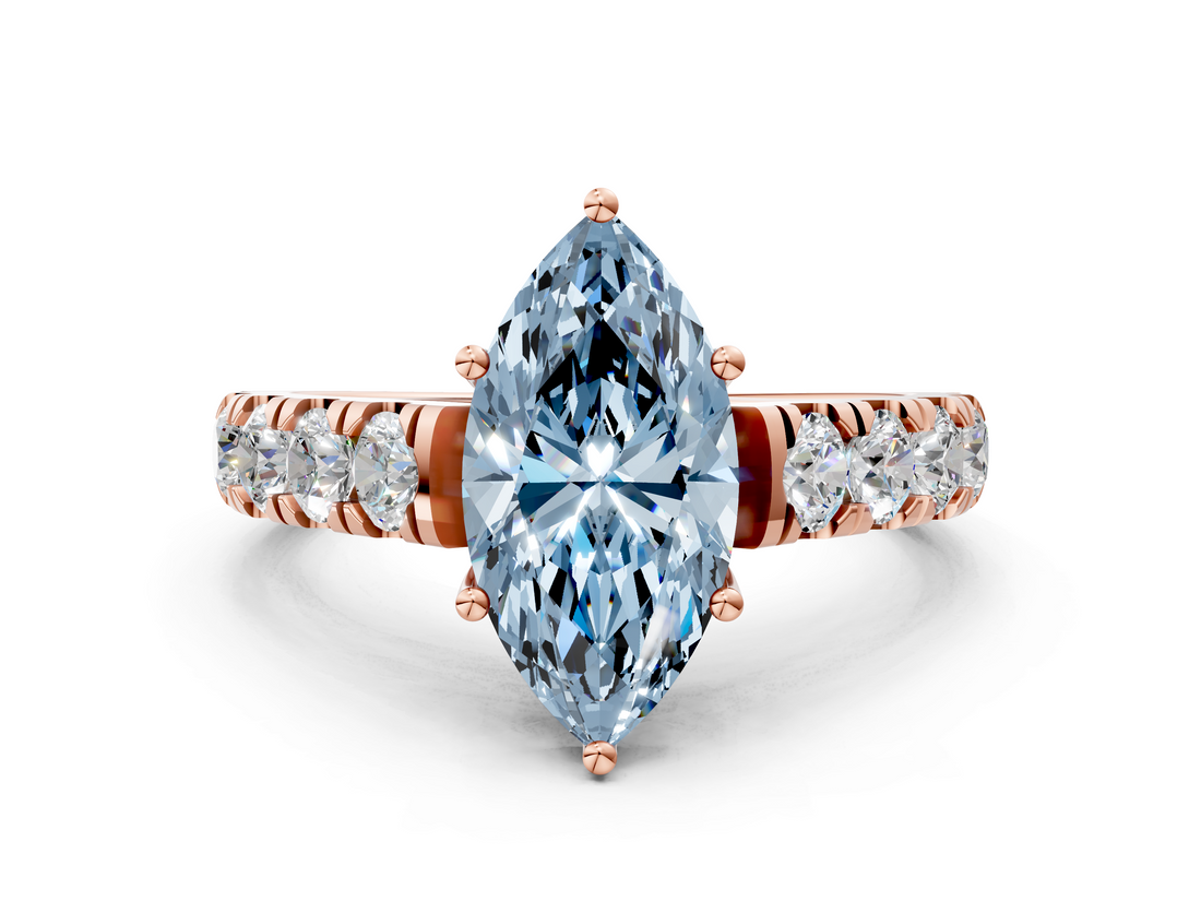 Rose gold Fancy Blue Marquise  Cut Diamond Pavé Band Solitaire with Four-Prong Setting_3