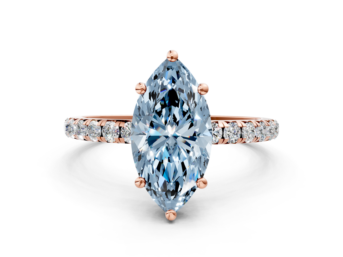 Rose gold Fancy Blue Marquise  Cut Diamond Pavé Band Solitaire with Four-Prong Setting_3
