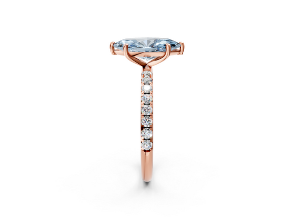 Rose gold Fancy Blue Marquise  Cut Diamond Solitaire Ring with Micro Pave Band and Four Prong Setting