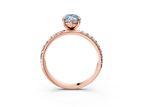 Rose gold Fancy Blue Marquise  Cut Diamond Solitaire Ring with Micro Pave Band and Four Prong Setting