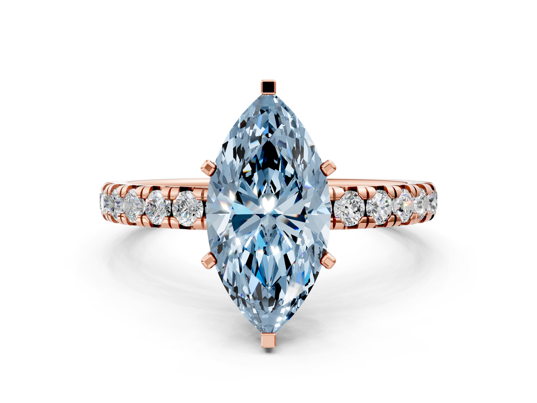Rose gold Fancy Blue Marquise  Cut Diamond Pavé Band with Four-Prong Setting_39