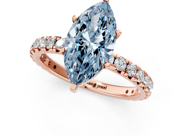 Rose gold Fancy Blue Marquise  Cut Diamond Pavé Band with Four-Prong Setting