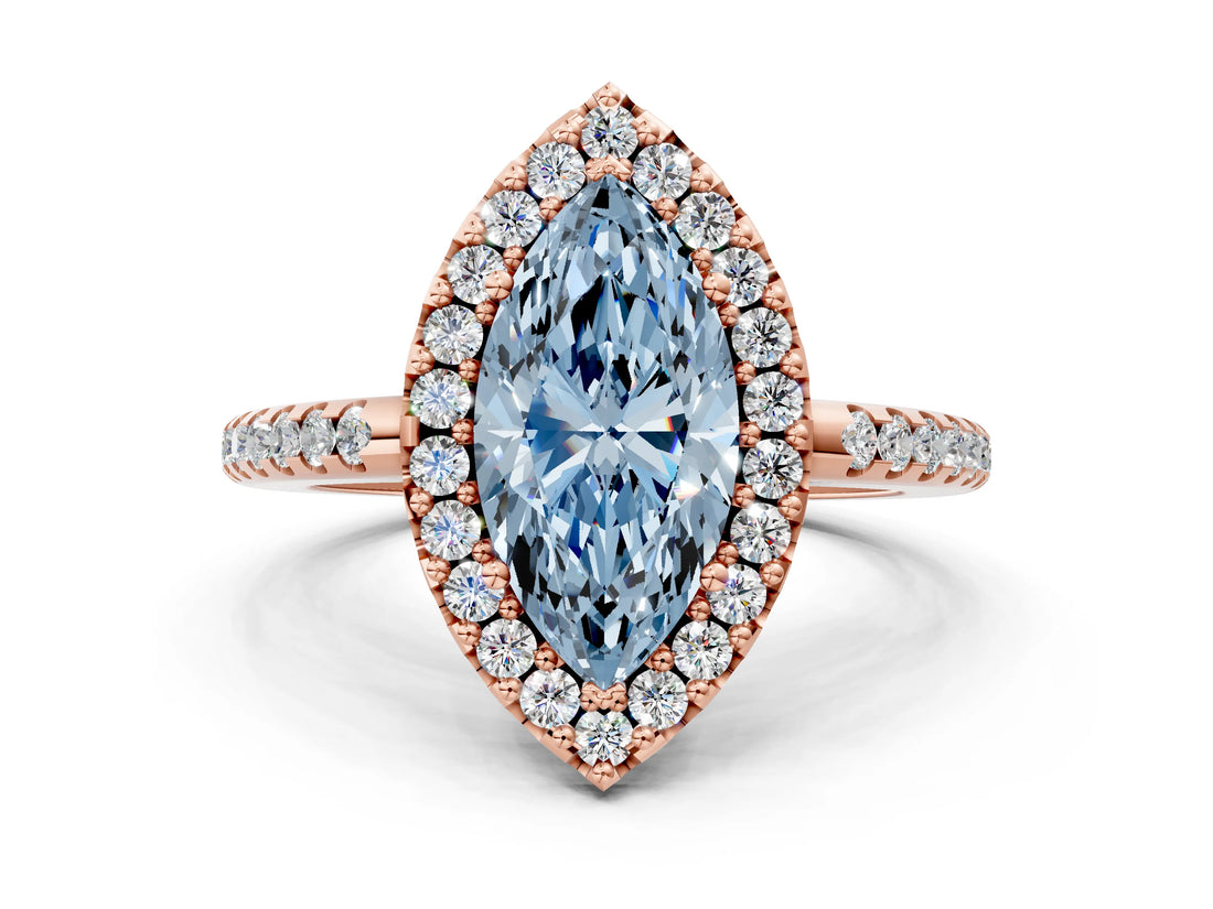 Rose gold Fancy Blue Marquise Cut Diamond Pavé Halo Ring with Four-Prong Setting_36