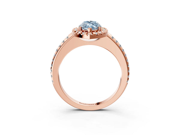 Rose gold Fancy Blue Marquise Cut Diamond Pavé Halo Ring with Four-Prong Setting