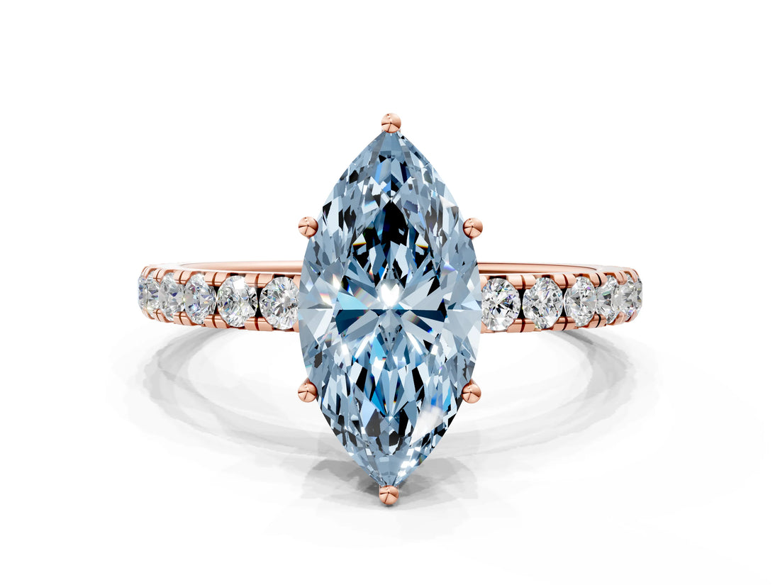 Rose gold Fancy Blue Marquise Cut Diamond Pavé Solitaire Engagement Ring with Four-Prong Setting_70
