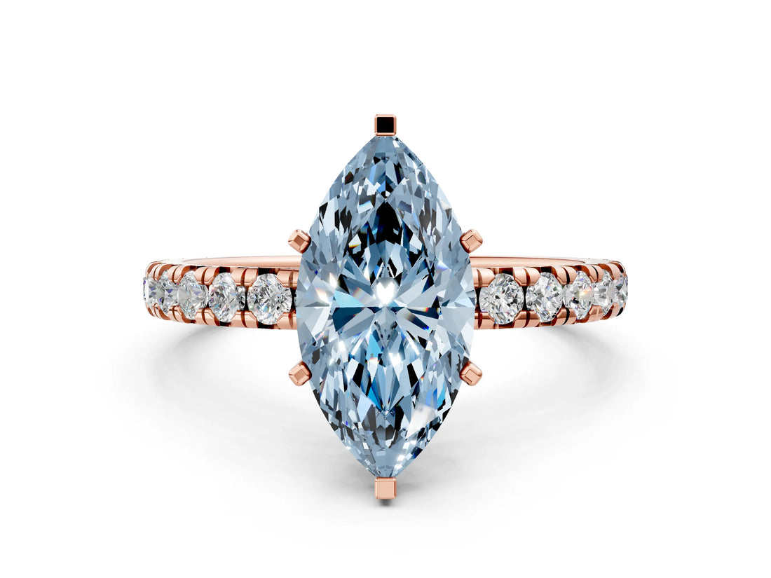 Rose gold Fancy Blue Marquise Cut Diamond Pavé Solitaire Ring with Round Band and Prong Setting_24