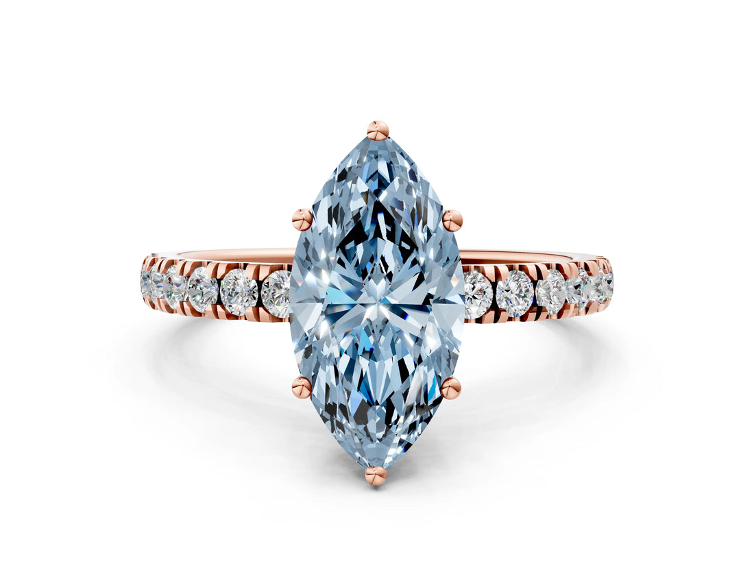 Rose gold Fancy Blue Marquise Cut Diamond Pave Band Solitaire Ring with Four-Prong Setting_58