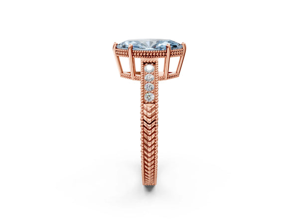 Rose gold Fancy Blue Marquise Cut Diamond Ring with Milgrain Pavé Band and Four-Prong Setting