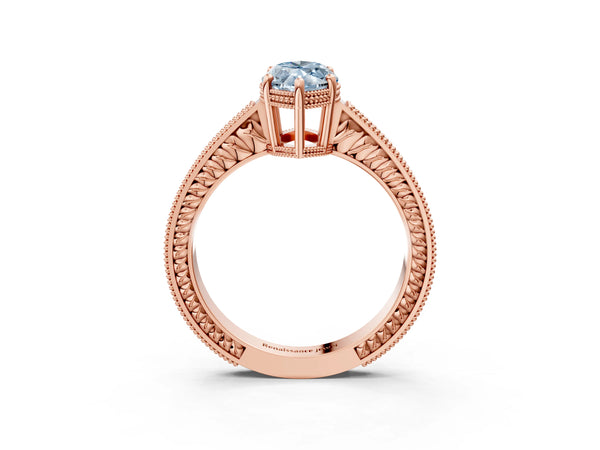 Rose gold Fancy Blue Marquise Cut Diamond Ring with Milgrain Pavé Band and Four-Prong Setting