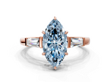 Rose gold Fancy Blue Marquise  Cut Diamond Ring with Tapered Baguette Side Stones in Four-Prong Setting_3