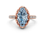 Rose gold Fancy Blue Marquise Cut Diamond Scalloped Halo Engagement Ring with Round Shared Prong Band_12