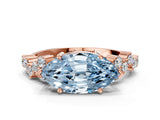 Rose gold Fancy Blue Marquise Cut Diamond Scattered Round Accent Ring with Prong Setting_12