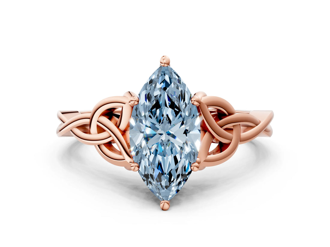 Rose gold Fancy Blue Marquise Cut Diamond Solitaire Celtic Knot Ring with Four-Prong Setting_78