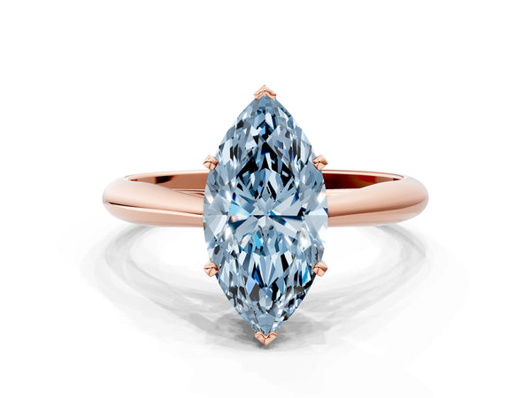 Rose gold Fancy Blue Marquise Cut Diamond Solitaire Engagement Ring with Cathedral Setting and Four-Prong Mount