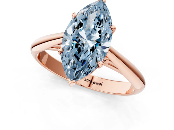 Rose gold Fancy Blue Marquise Cut Diamond Solitaire Engagement Ring with Cathedral Setting and Four-Prong Mount