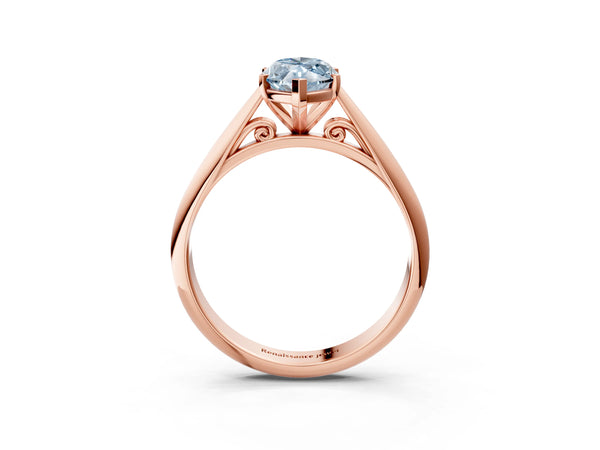 Rose gold Fancy Blue Marquise Cut Diamond Solitaire Engagement Ring with Cathedral Setting and Four-Prong Mount