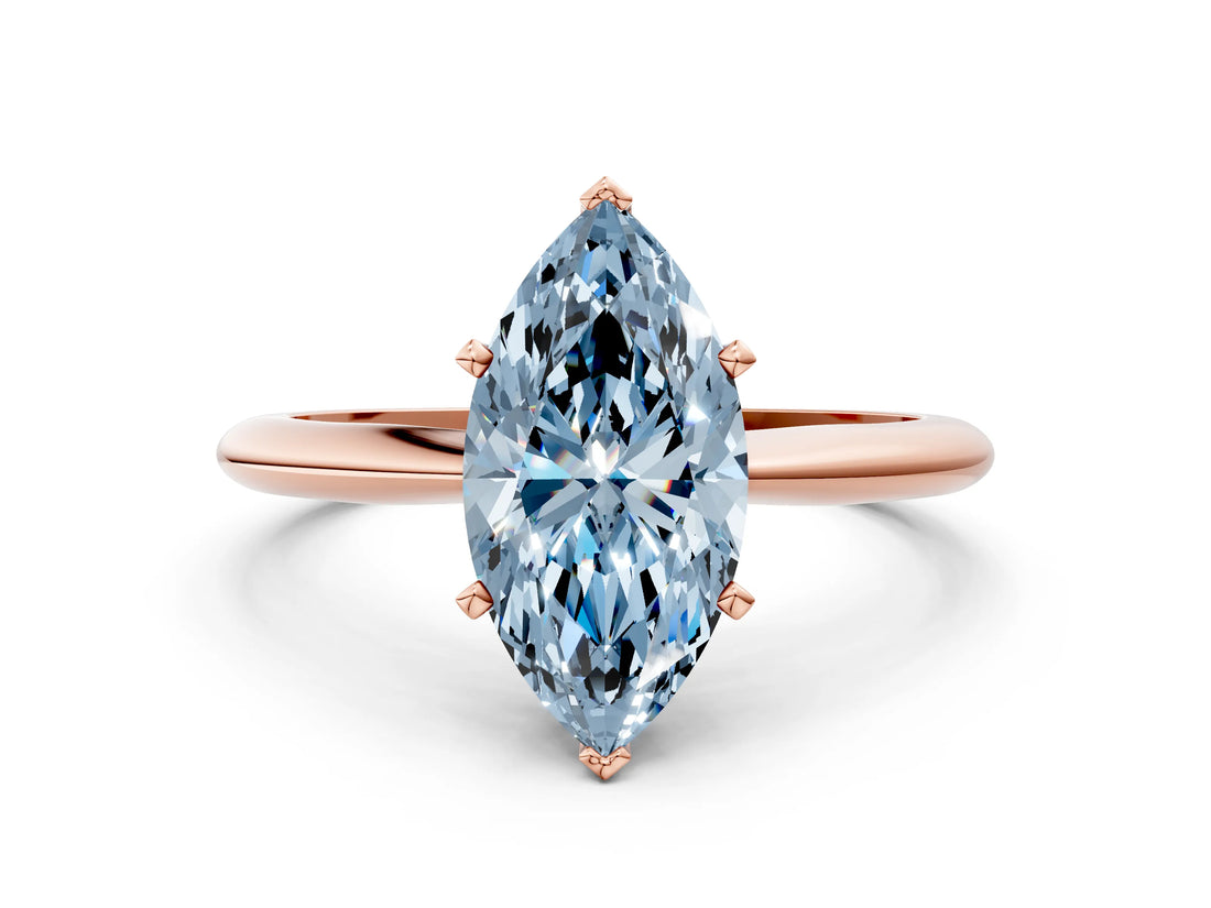 Rose gold Fancy Blue Marquise Cut Diamond Solitaire Engagement Ring with Classic Band and Four-Prong Setting_36