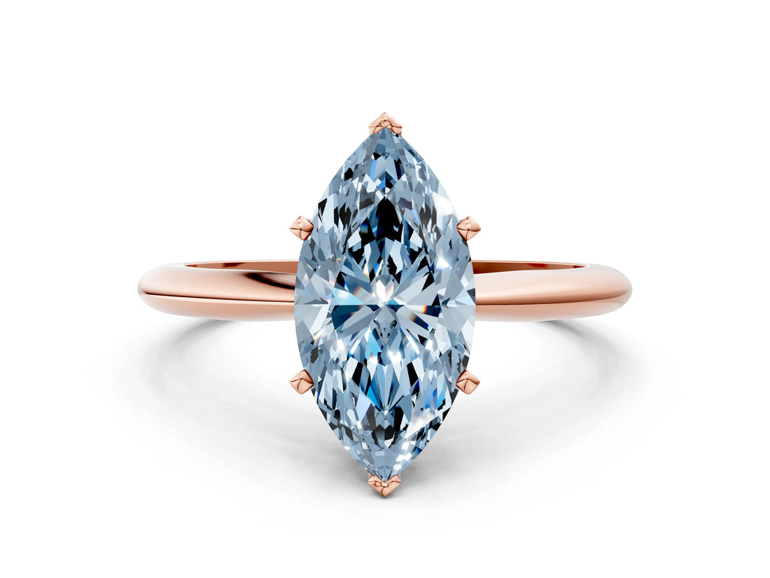 Rose gold Fancy Blue Marquise Cut Diamond Solitaire Engagement Ring with Classic Band and Four-Prong Setting_87