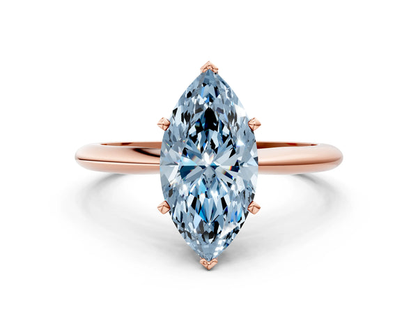 Rose gold Fancy Blue Marquise Cut Diamond Solitaire Engagement Ring with Classic Band and Four-Prong Setting