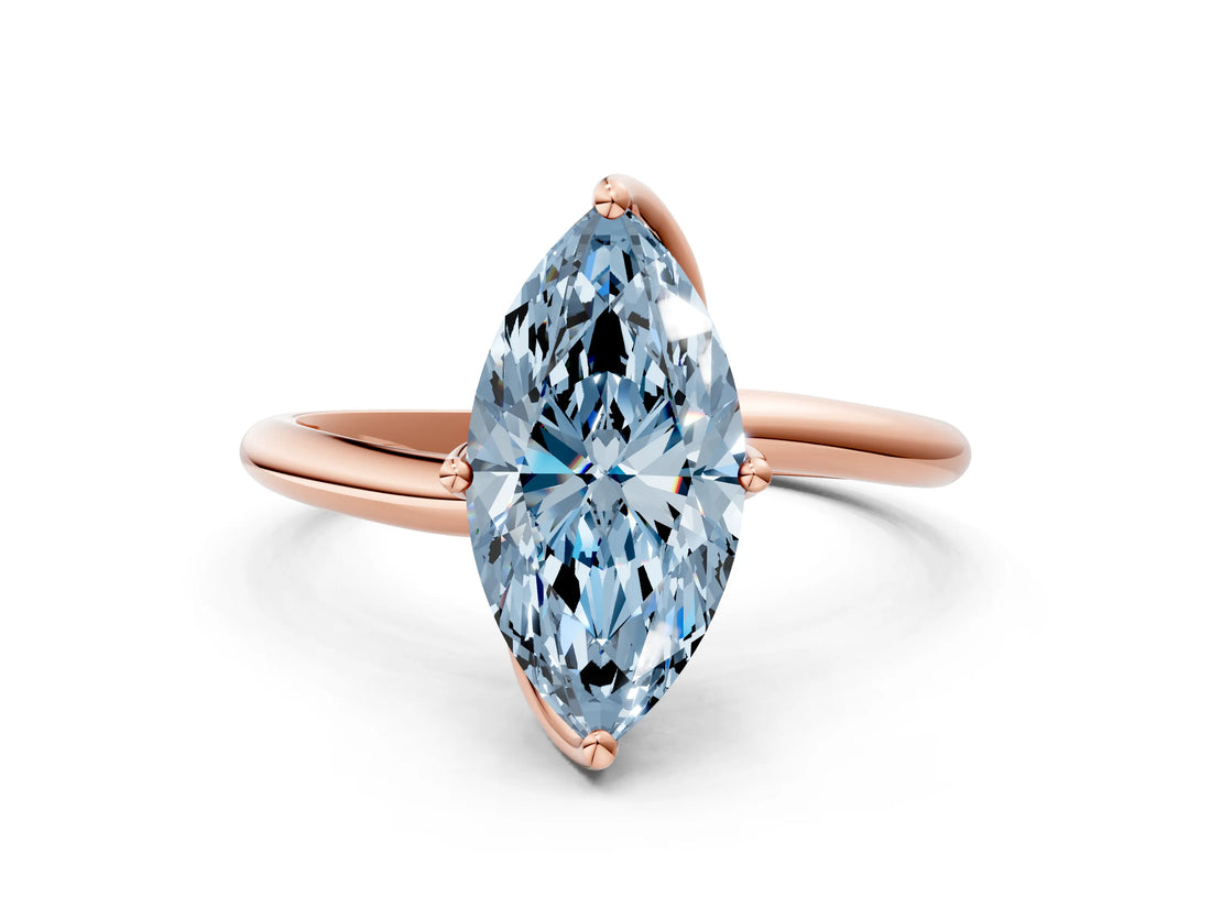 Rose gold Fancy Blue Marquise Cut Diamond Solitaire Engagement Ring with Four-Prong Setting and Classic Band_20