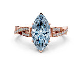 Rose gold Fancy Blue Marquise Cut Diamond Solitaire Engagement Ring with Twisted Pavé Band and Four-Prong Setting_44