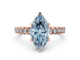 Rose gold Fancy Blue Marquise Cut Diamond Solitaire Pavé Engagement Ring with Round Band and Prong Setting_38