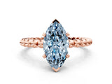 Rose gold Fancy Blue Marquise Cut Diamond Solitaire Ring with Beaded Band and Prong Setting_291