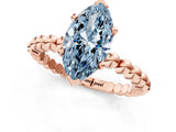 Rose gold Fancy Blue Marquise Cut Diamond Solitaire Ring with Beaded Band and Prong Setting_292