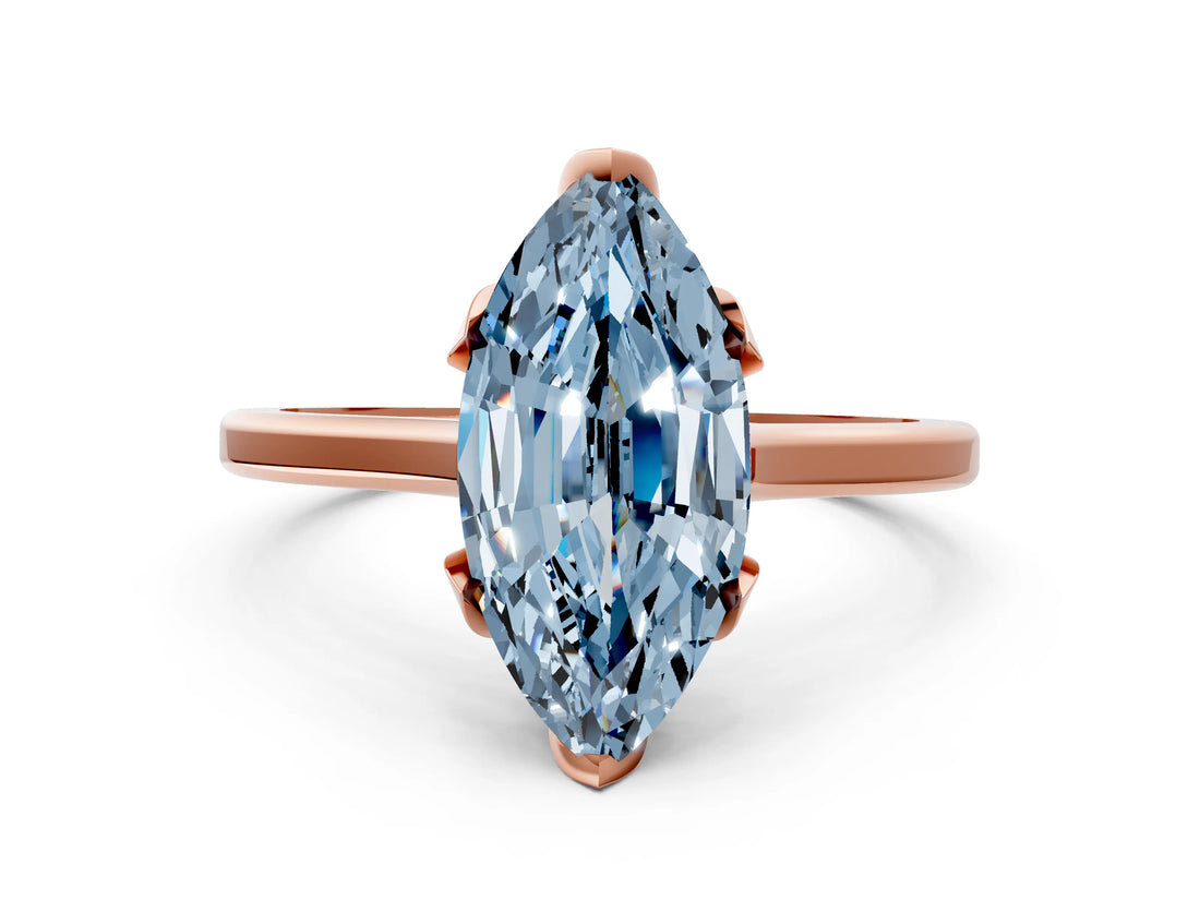 Rose gold Fancy Blue Marquise Cut Diamond Solitaire Ring with Flower Prong Setting and Classic Band_36