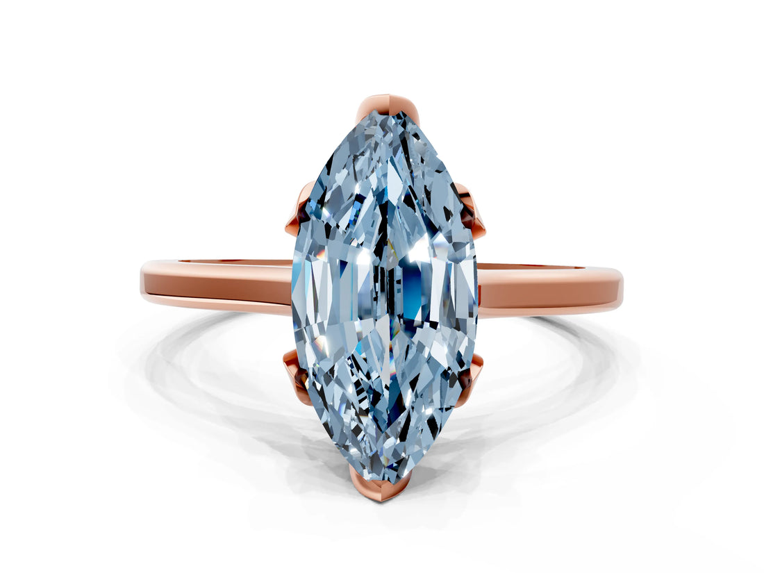 Rose gold Fancy Blue Marquise Cut Diamond Solitaire Ring with Flower Prong Setting and Classic Band_84