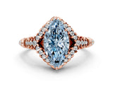 Rose gold Fancy Blue Marquise Cut Diamond Solitaire Ring with Hidden Halo and Pavé Band_27