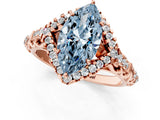Rose gold Fancy Blue Marquise Cut Diamond Solitaire Ring with Hidden Halo and Pavé Band_28