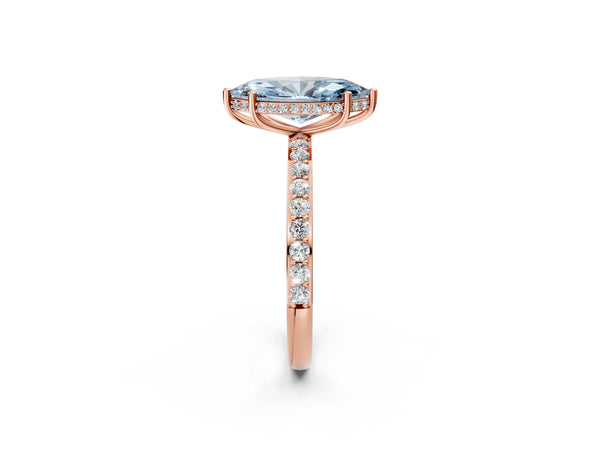 Rose gold Fancy Blue Marquise Cut Diamond Solitaire Ring with Pavé Band and Hidden Halo