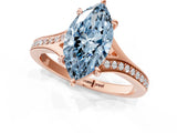 Rose gold Fancy Blue Marquise Cut Diamond Solitaire Ring with Pavé Band and Prong Setting_13