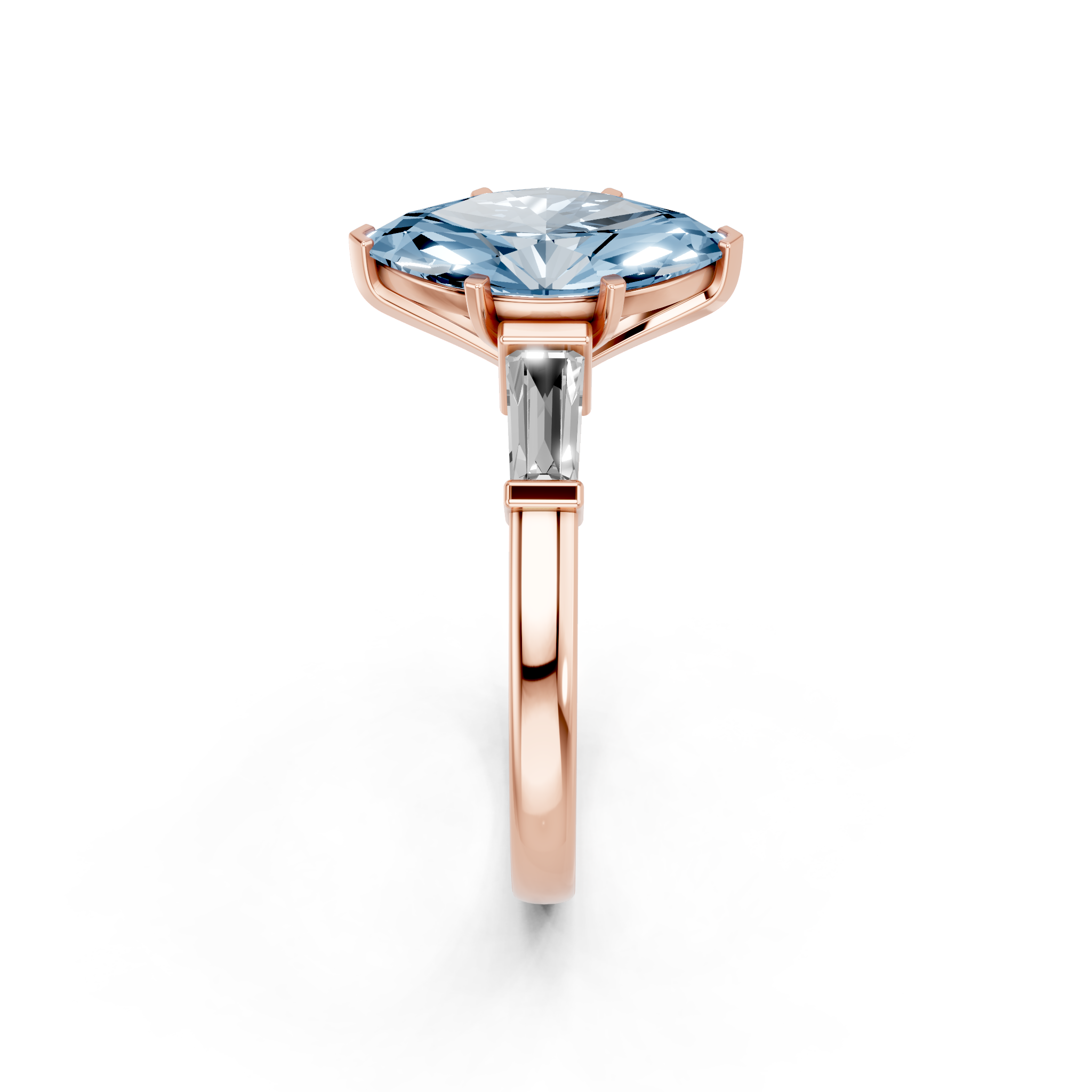 Rose gold Fancy Blue Marquise  Cut Diamond Solitaire Ring with Tapered Baguette Accents and Four-Prong Setting_6