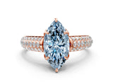 Rose gold Fancy Blue Marquise Cut Diamond Solitaire Ring with Three-Row Pavé Band and Four-Prong Setting_36