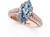 Rose gold Fancy Blue Marquise Cut Diamond Solitaire Ring with Three-Row Pavé Band and Four-Prong Setting_37