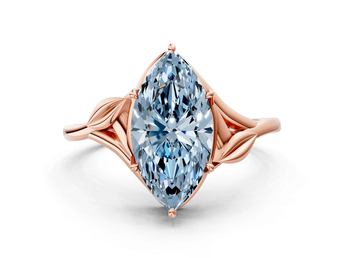 Rose gold Fancy Blue Marquise Cut Diamond Solitaire Ring with Twist Band and Four-Prong Setting_76