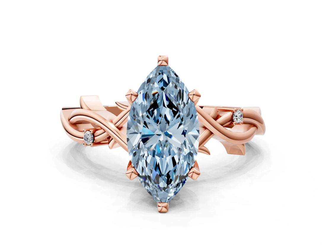 Rose gold Fancy Blue Marquise Cut Diamond Solitaire Ring with Twisted Band and Prong Setting_222