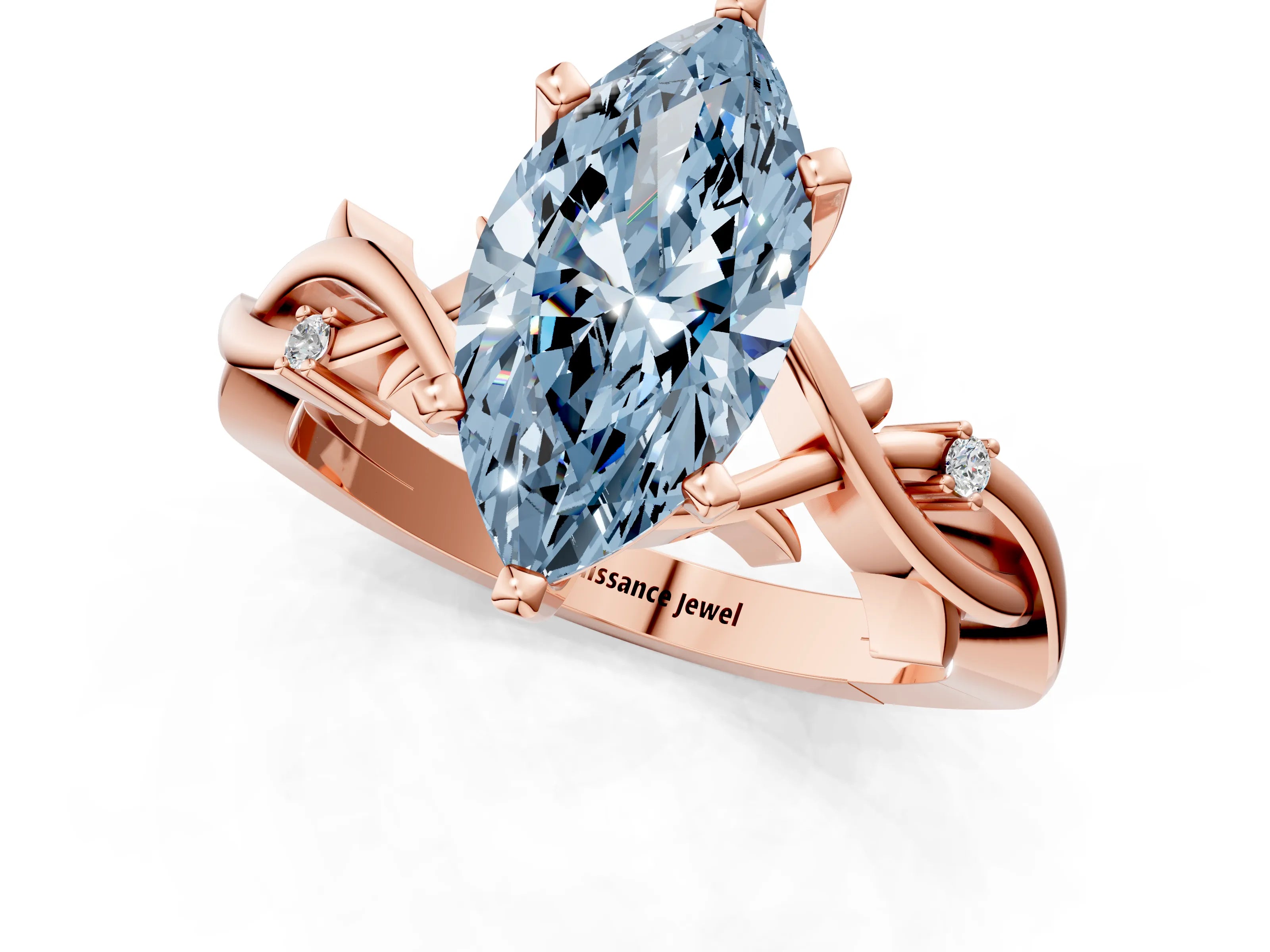 Rose gold Fancy Blue Marquise Cut Diamond Solitaire Ring with Twisted Band and Prong Setting_223