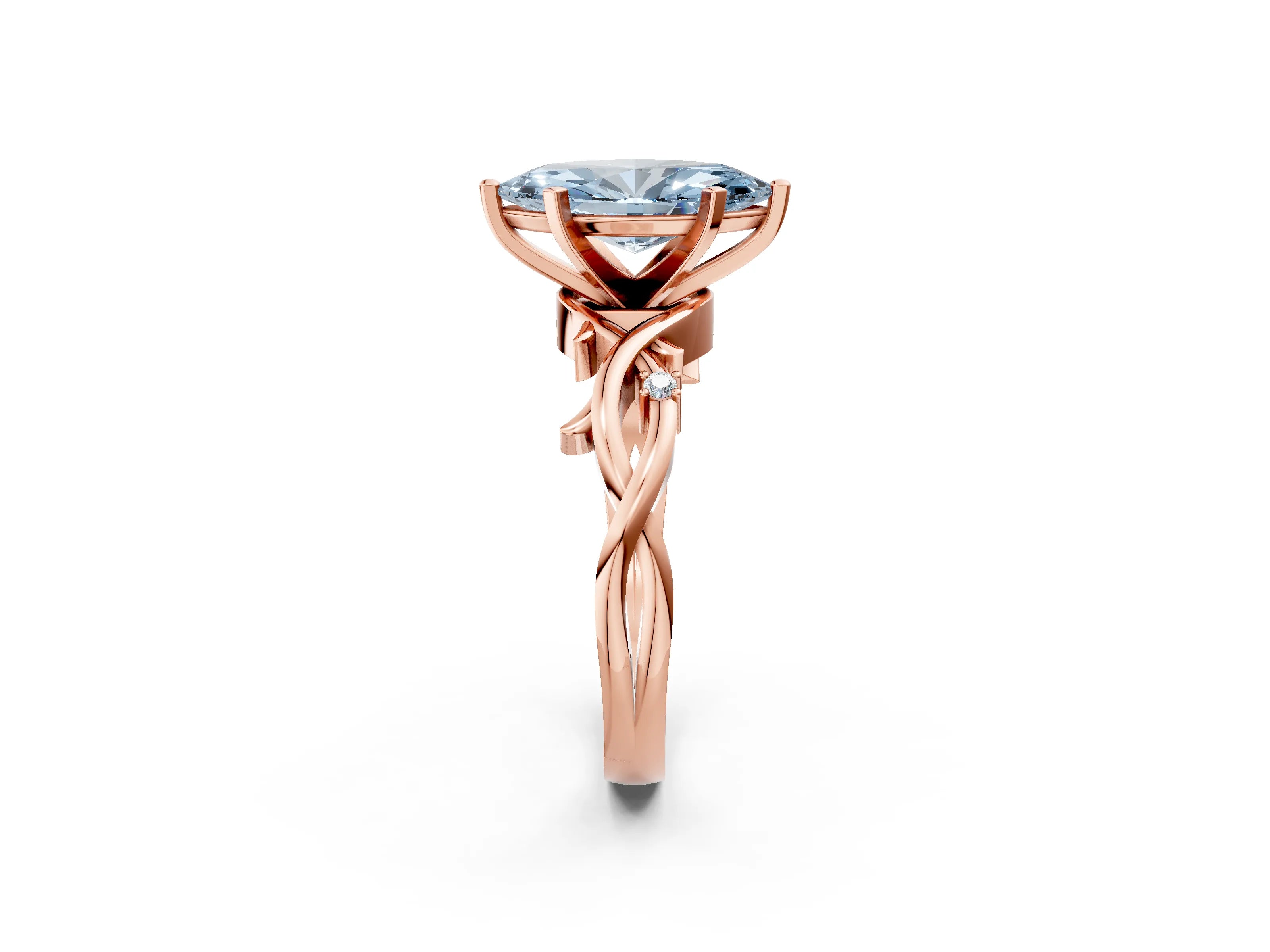 Rose gold Fancy Blue Marquise Cut Diamond Solitaire Ring with Twisted Band and Prong Setting_224